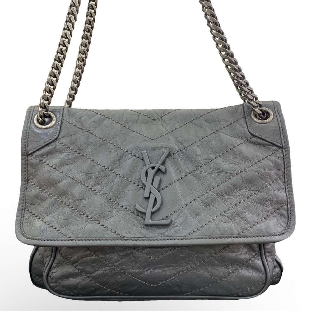Saint Laurent Gray Niki Bag Quilted Leather Shoulder Bag